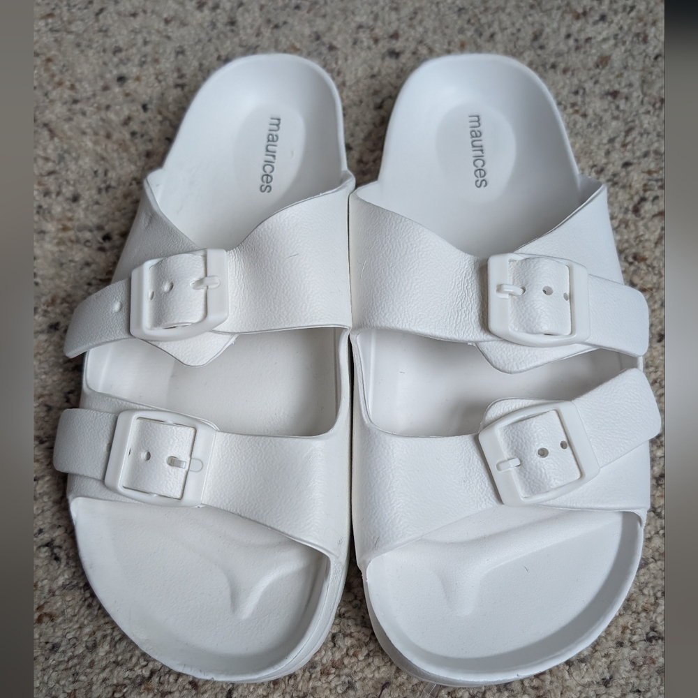 Maurices Double Buckle White Sandals